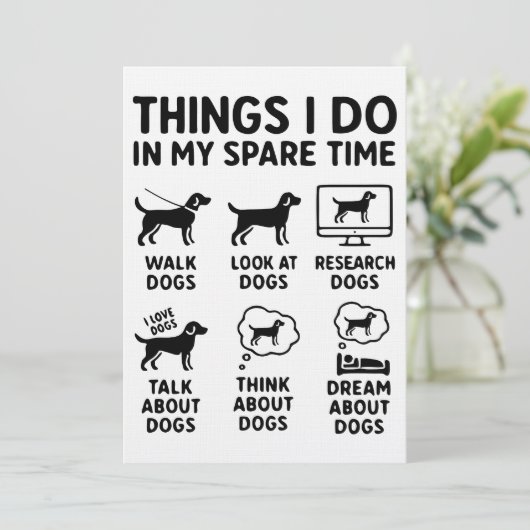 Things I Do In My Spare Time Dogs Funny Einladung (Stehend Vorderseite)