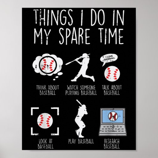 Things I Do Spare Time Baseball Funny Player Men W Poster (Vorne)
