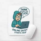 Think Before You Click - Online Safety Awareness Mousepad (Mit Mouse)