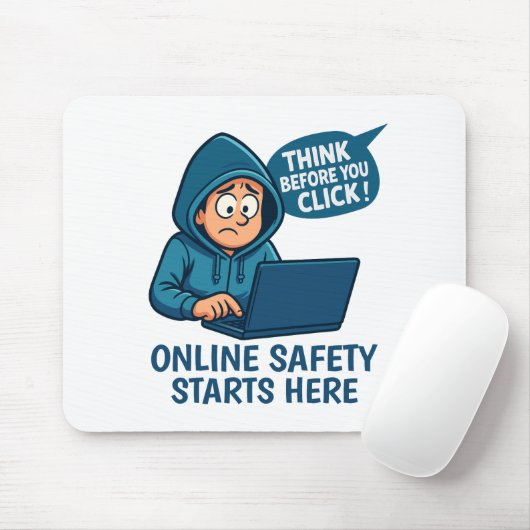 Think Before You Click - Online Safety Awareness Mousepad (Mit Mouse)