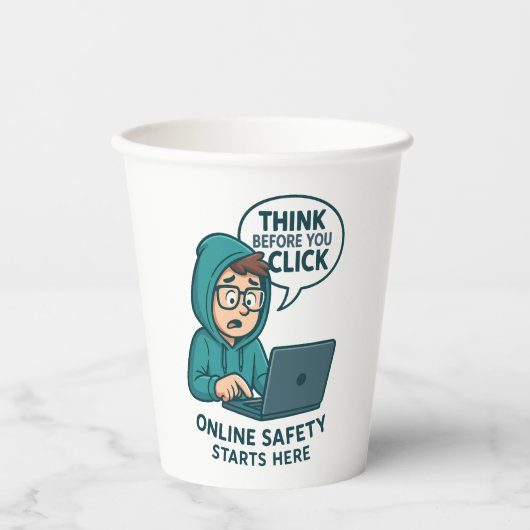 Think Before You Click - Online Safety Awareness Pappbecher (Vorderseite)