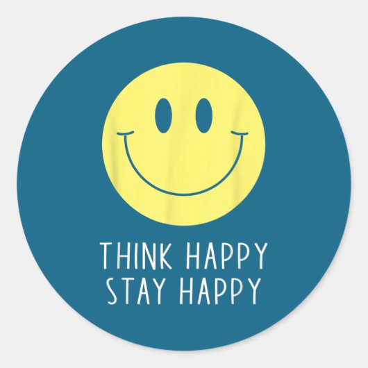 Think Happy Stay Happy Motivation Quote Yellow Smi Runder Aufkleber (Vorderseite)