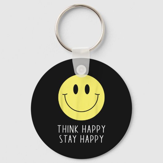Think Happy Stay Happy Motivation Quote Yellow Smi Schlüsselanhänger (Vorderseite)