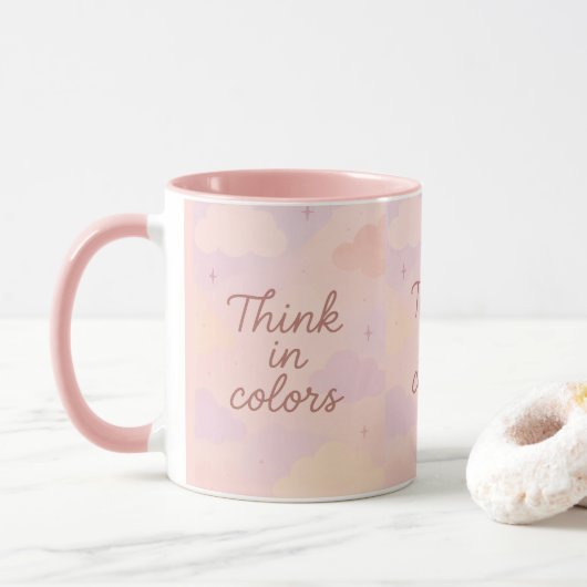 Think in Colors – Pastel Aesthetic Motivational Tasse (Mit Donut)