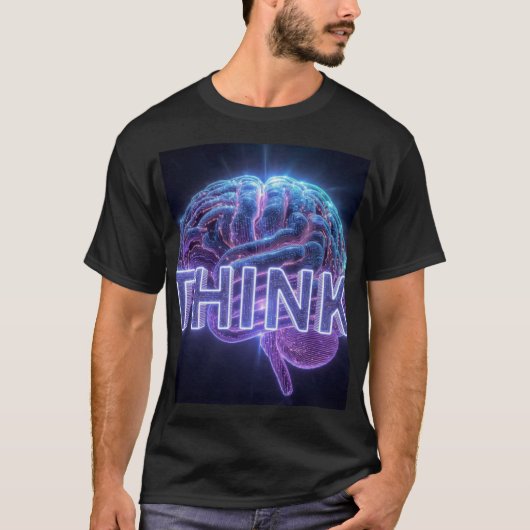 THINK Neon Brain Geschenk - AI Tech Programmierer T-Shirt (Vorderseite)