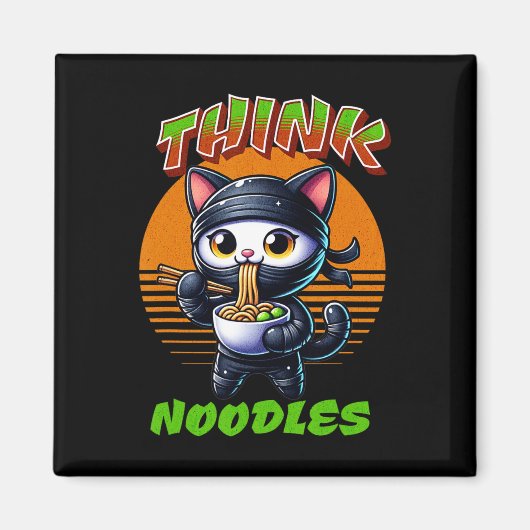 Think Noodles - Mmm Noodles Kawaii Ninja Cat Funny Magnet (Vorne)