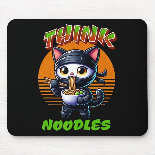 Think Noodles - Mmm Noodles Kawaii Ninja Cat Funny Mousepad (Vorne)