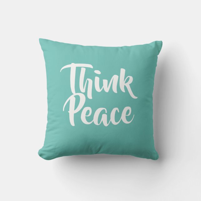 Think Peace Aquamarin Throw Kissen (Vorderseite)