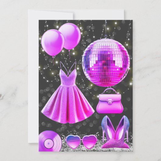 Think Pink Core Disco Party Einladung (Rückseite)