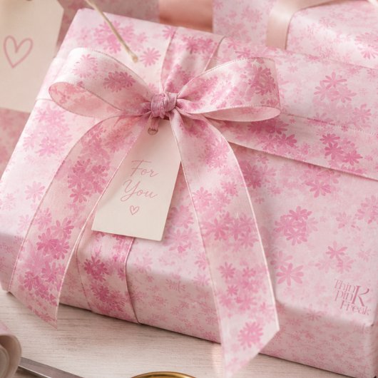 Think Pink Watercolor Floral Pattern Monogramm  Satinband