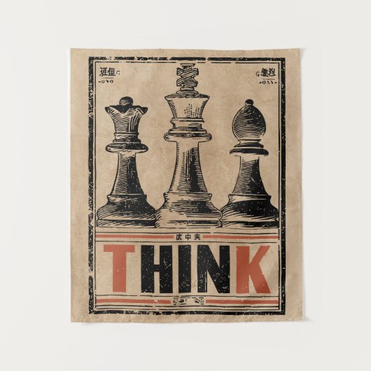 Think Schach Vintag Art | Wabi Sabi Strategie Wandteppich (Vorderseite)