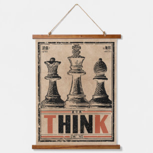 Think Schach Vintag Art Wabi Sabi Strategie Wandteppich Mit Holzrahmen