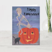 Thinker Skeleton auf KürbisHalloween-Karten Karte (Vorderseite)