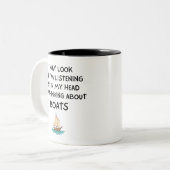 Thinking About Boats Funny Sailing Zweifarbige Tasse (Vorderseite Links)