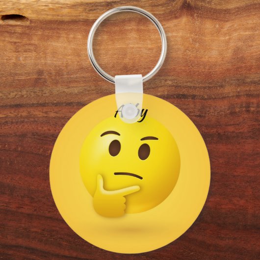 Thinking Face Emoji Personalisierter Name Schlüsselanhänger (Vorderseite)
