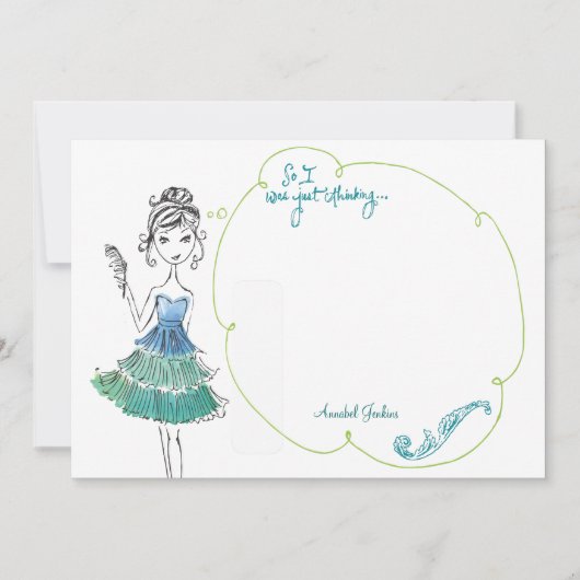 "Thinking Girl" Personalisiert Stationery Flat Car Mitteilungskarte (Vorderseite)