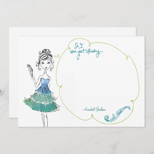 "Thinking Girl" Personalisiert Stationery Flat Car Mitteilungskarte (Vorne/Hinten)