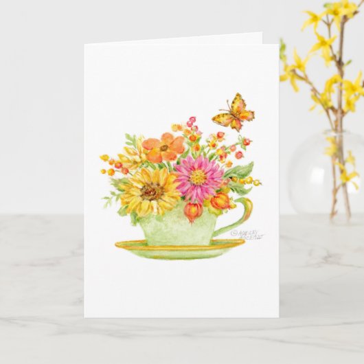 Thinking of You Autumn Teacup Beautiful Day Card Karte (Gelbe Blume)