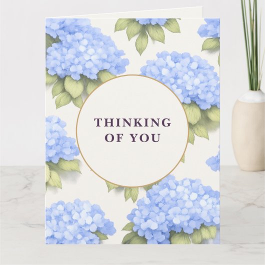 Thinking of You Card | Blue Hydrangea Floral Karte (Vorderseite)
