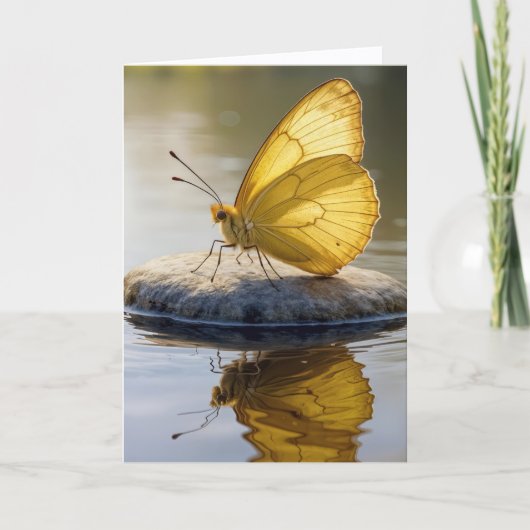 Thinking of You Gold Butterfly On a Rock in Water  Karte (Vorderseite)