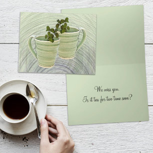 Thinking of You Green Cups Mint Photo Template Karte