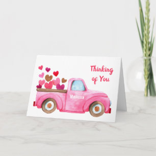 Thinking of You Hearts in Truck Personalized Pink Karte