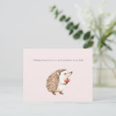 Thinking of you Hedgehog Hearts in Hands Postkarte (Stehend Vorderseite)
