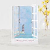 thinking of you lighthouse in window watercolor karte (Gelbe Blume)