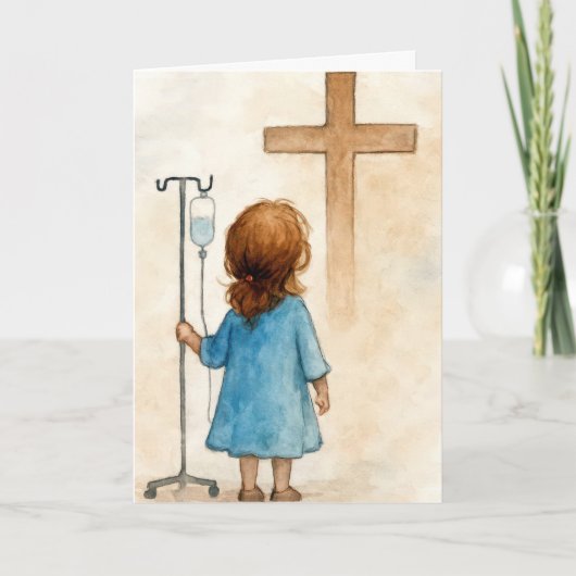 Thinking of You Little Girl Holding an IV Pole Karte (Vorderseite)