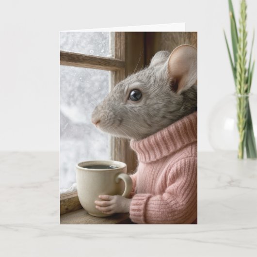 Thinking of You Mouse With a Cup of Coffee Karte (Vorderseite)