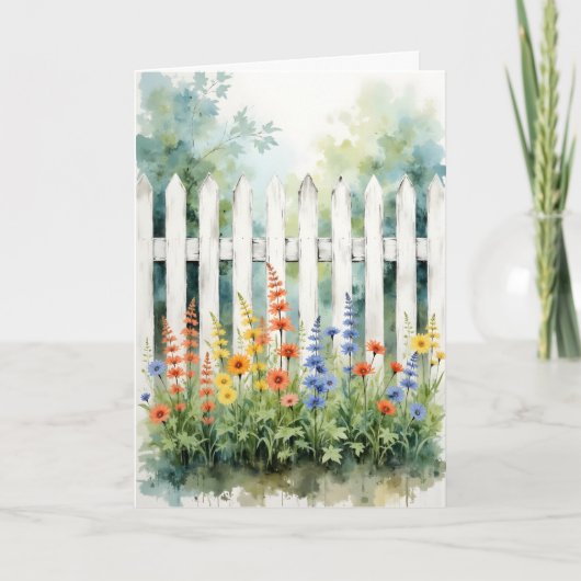 Thinking of You Picket Fence with Flowers Karte (Vorderseite)