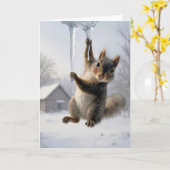 Thinking of You Squirrel Hanging From an Icicle Karte (Gelbe Blume)