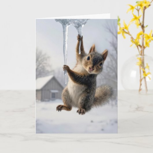 Thinking of You Squirrel Hanging From an Icicle Karte (Gelbe Blume)