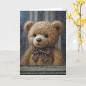 Thinking of You Teddy Bear In Rainy Window Karte (Gelbe Blume)