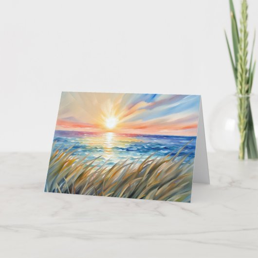 Thinking of You Watercolor Ocean Sunrise Karte (Vorderseite)