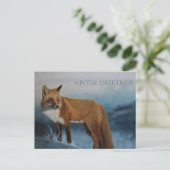 Thinking Of You Winter Fox Postcard Postkarte (Stehend Vorderseite)