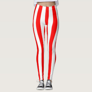  THINNER RED WHITE VERTICAL STRIPE  LEGGINGS
