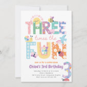 Third Birthday Invite Girl, Three Times the Fun Einladung (Vorderseite)
