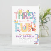 Third Birthday Invite Girl, Three Times the Fun Einladung (Stehend Vorderseite)