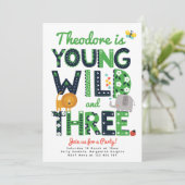 Third Birthday Invite, Young, Wild and Three Boys Einladung (Stehend Vorderseite)