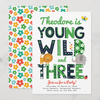 Third Birthday Invite, Young, Wild and Three Boys Einladung