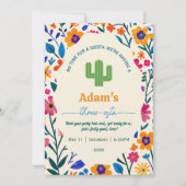 Third Birthday Mexican floral cactus - Three-esta  Einladung (Vorderseite)