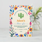 Third Birthday Mexican floral cactus - Three-esta  Einladung (Stehend Vorderseite)