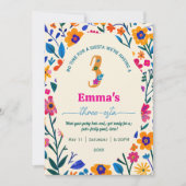 Third Birthday Mexican floral cactus - Three-esta  Einladung (Vorderseite)