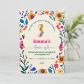 Third Birthday Mexican floral cactus - Three-esta  Einladung (Stehend Vorderseite)