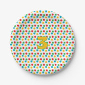 Third Birthday Party Plate with Colorful Polka Dot Pappteller (Vorderseite)