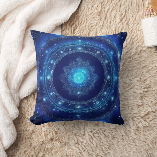Third Eye Chakra Blue Mandala Kissen (Decke)