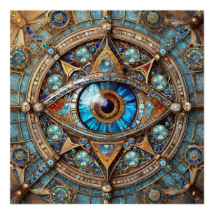 Third Eye - Türkis Blau Gold Mandala Poster