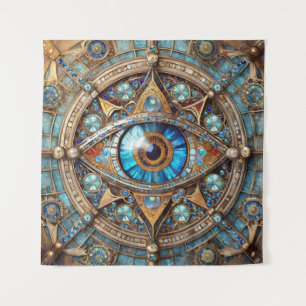 Third Eye - Türkis Blau Gold Mandala Wandteppich