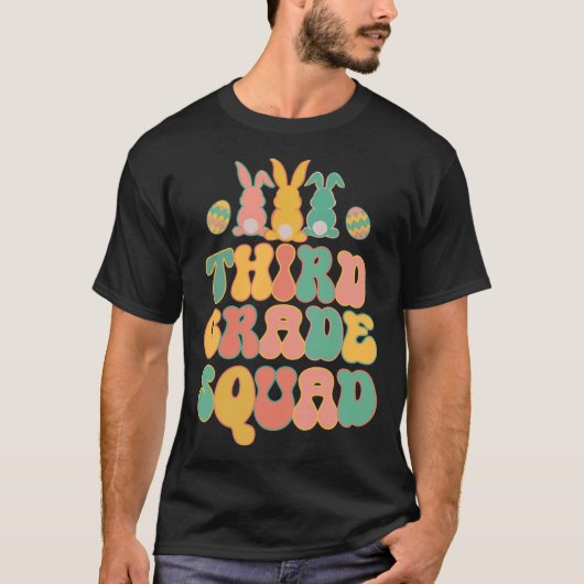 Third Grad Squad Teacher Retro Groovy Easter Bunn T-Shirt (Vorderseite)